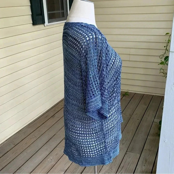 Catherines Open Knit Sweater Blue Metallic Sparkle Plus Size 3X 26W 28W Beachy - Picture 3 of 7